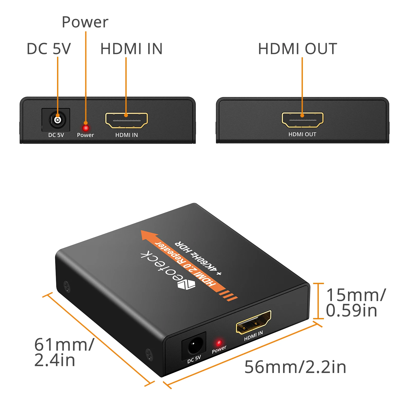 Neoteck kompatybilny z HDMI wzmacniacz 2.0 wzmacniacz wzmacniacza do 60m wzmacniacz 4K @ 60Hz YUV 4:4:4, HDR 3D na PC DVD PS3 PS4