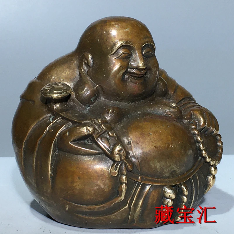 Rare Collection of Pure Copper Maitreya Buddha Statues, Joyful Laughing  Big Belly Maitreya Buddha Decorative Ornaments