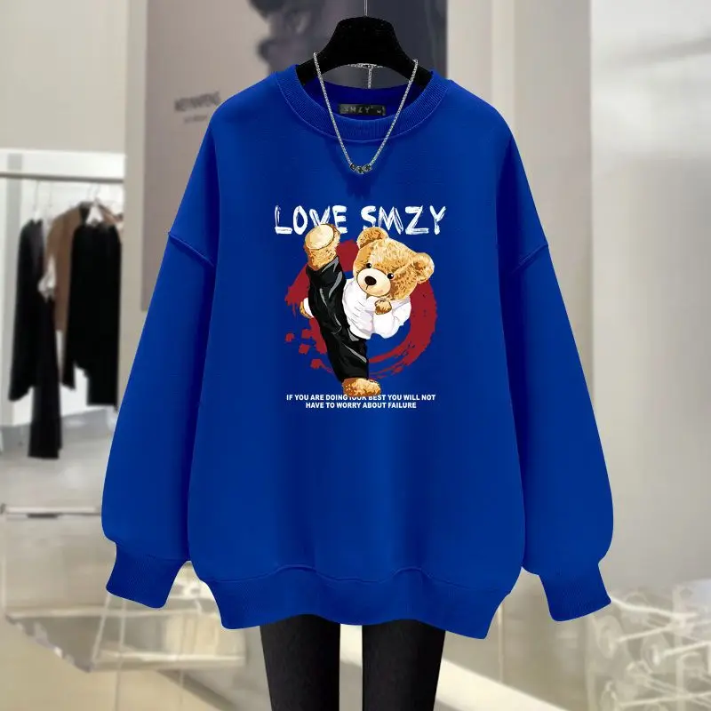 Autumn Fashion Cartoon Printed Hoodies Women Clothing Casual Loose O-neck Sweatshirts Long Sleeve Cotton Top Pullovers