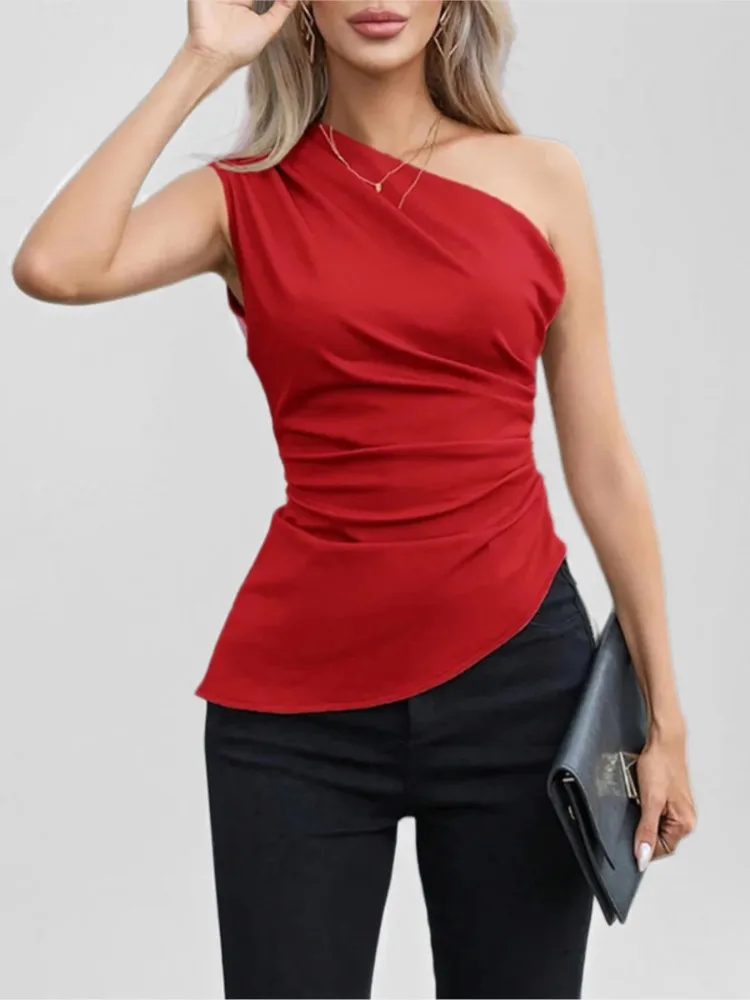 

Summer Backless Oblique Collar Suspender Vest Women's Elegant And Chic Solid Color Slim Versatile Hot Girl Sleeveless Top