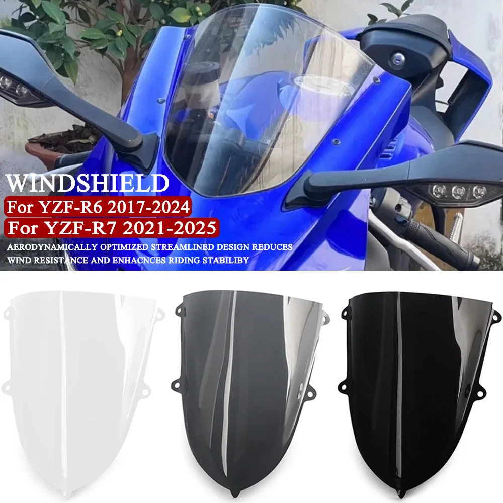 

For Yamaha YZF-R7 YZFR7 2021-2025 YZF-R6 2017-2024 YZFR6 Wind Deflector Windscreen Smoke Black Double Bubble Windshield Spoiler