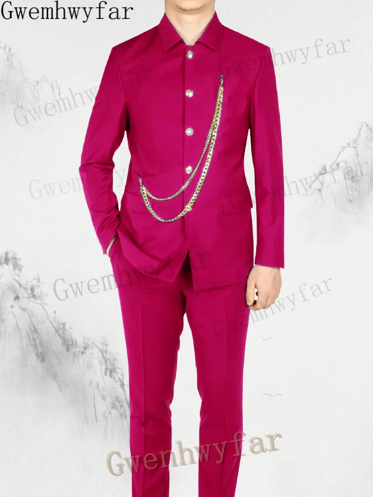 

Gwenhwyfar Fashion Hot Pink Suit Men Set Prom Wedding Suits For Men Tailored Slim fit Men's Blazer Groom Marriage Tuxedo Dress