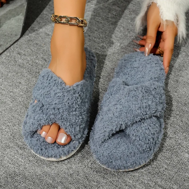 

2025 женские домашние тапочки на плоской подошве, осенне-зимние плюшевые роскошные дизайнерские туфли, женские повседневные элегантные тапочки из нечеткого меха, женские шлепанцы