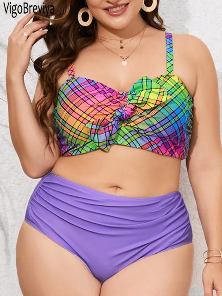 VigoBreviya 2025 Strapped Push Up 2 Piece Plus Size Bikini Set Women High Waist Curvy Swimsuit Brazilian Lady Big Bathing Suit