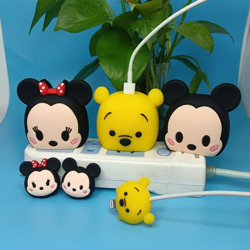 Disney Cartoon Cable Protector For iPhone 11 12 iPad 18W 20W Data Line Cable Winder Silicone Fast Charger Protection Organizer