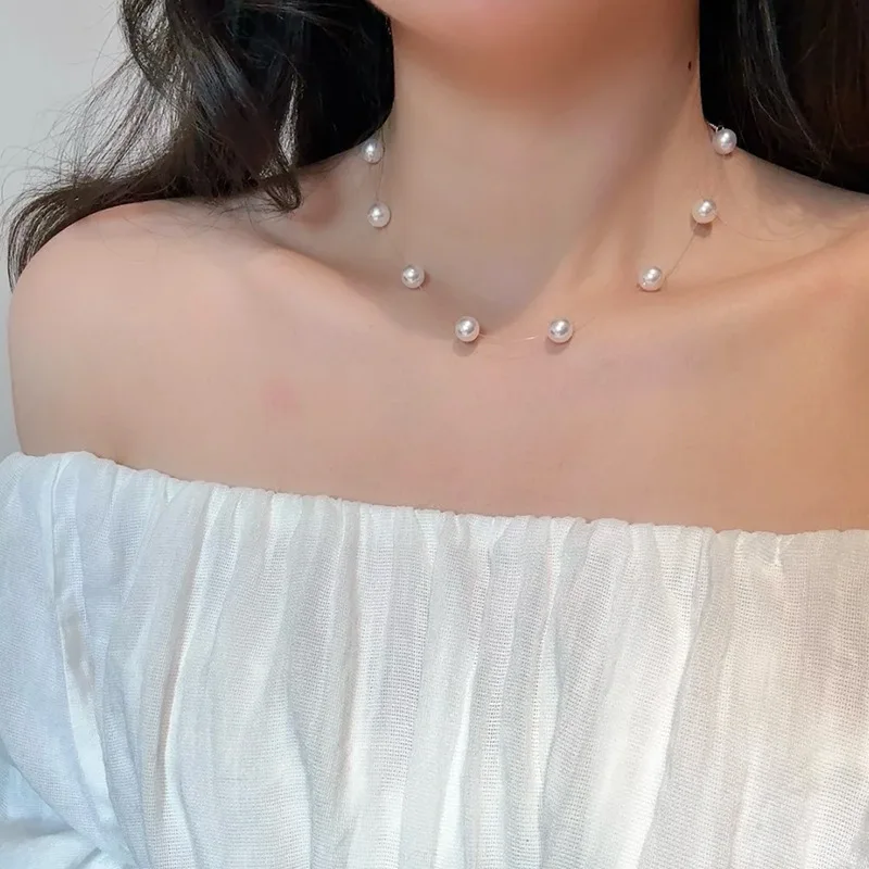 New 925 Sterling Silver Heart-shaped Pull-out Adjustable Starry Bead Fishing Line Necklace for Women's Collarbone Chain