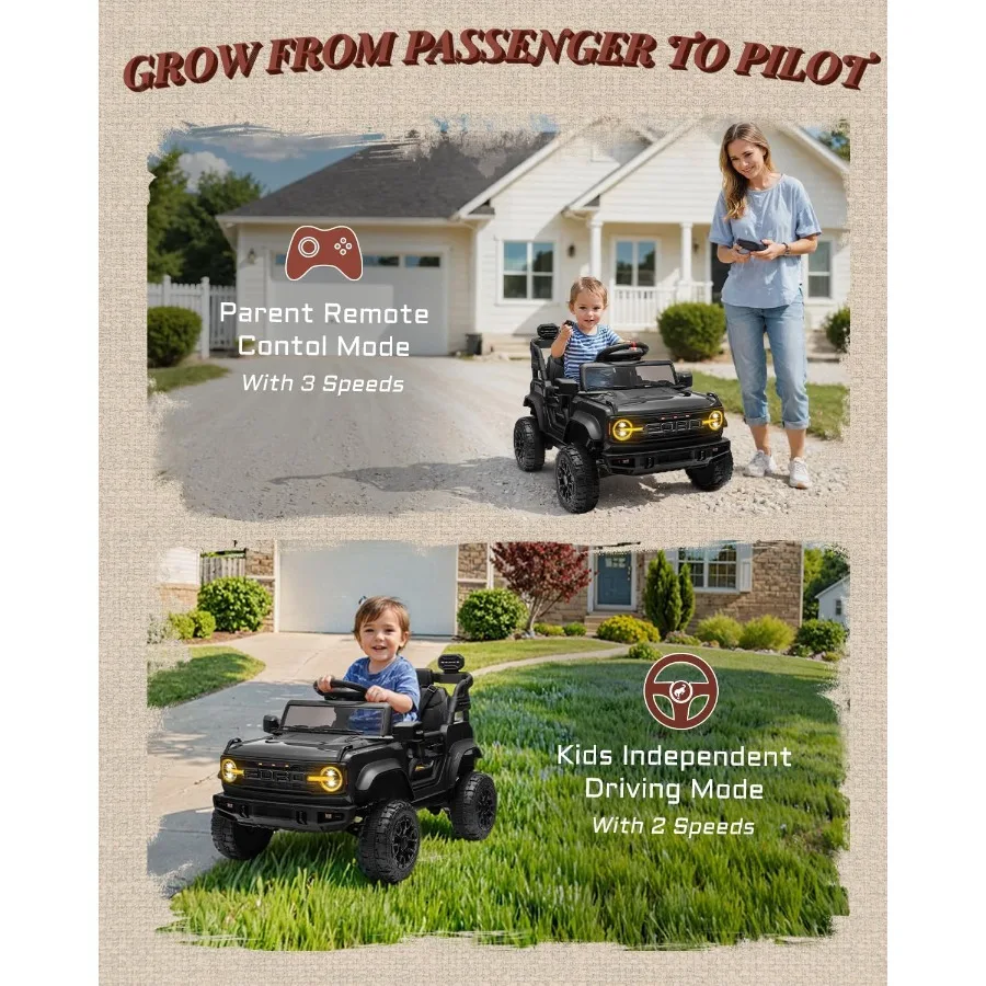 ألعاب ركوب 12 فولت للأطفال، مركبات برونكو رابتور الكهربائية المخصة للأطفال، سيارة تعمل بالبطارية للأطفال الصغار بأبواب مزدوجة
