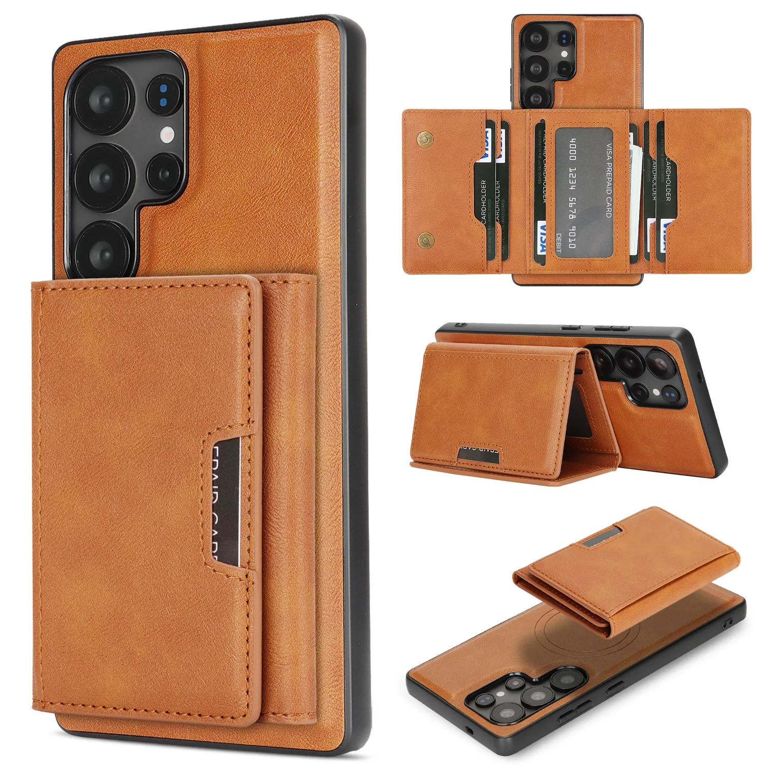 

Applicable to Samsung S26 Ultra two-in-one magnetic three-fold card case protection cover, MagSafe wireless charging phone case