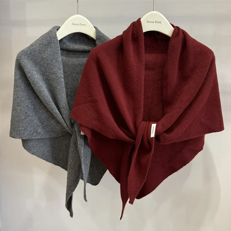 

100% New Women Wool Big Scarf Shawl Winter Warm Soft Knitted Solid Striped Triangle Fashion Brand Bandana Lady Wool Scarves