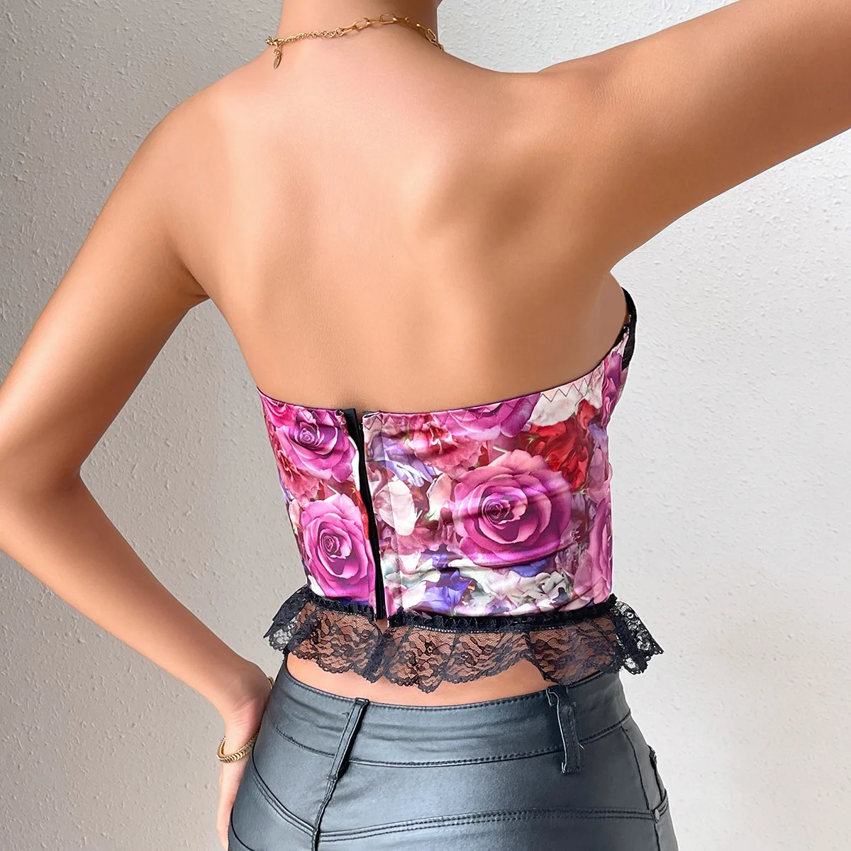 Sexy feminino impressão cetim espartilho ossos finos regatas rendas shaper bustier tubo superior sem mangas korset 2025 sunmmer streetwear outfit