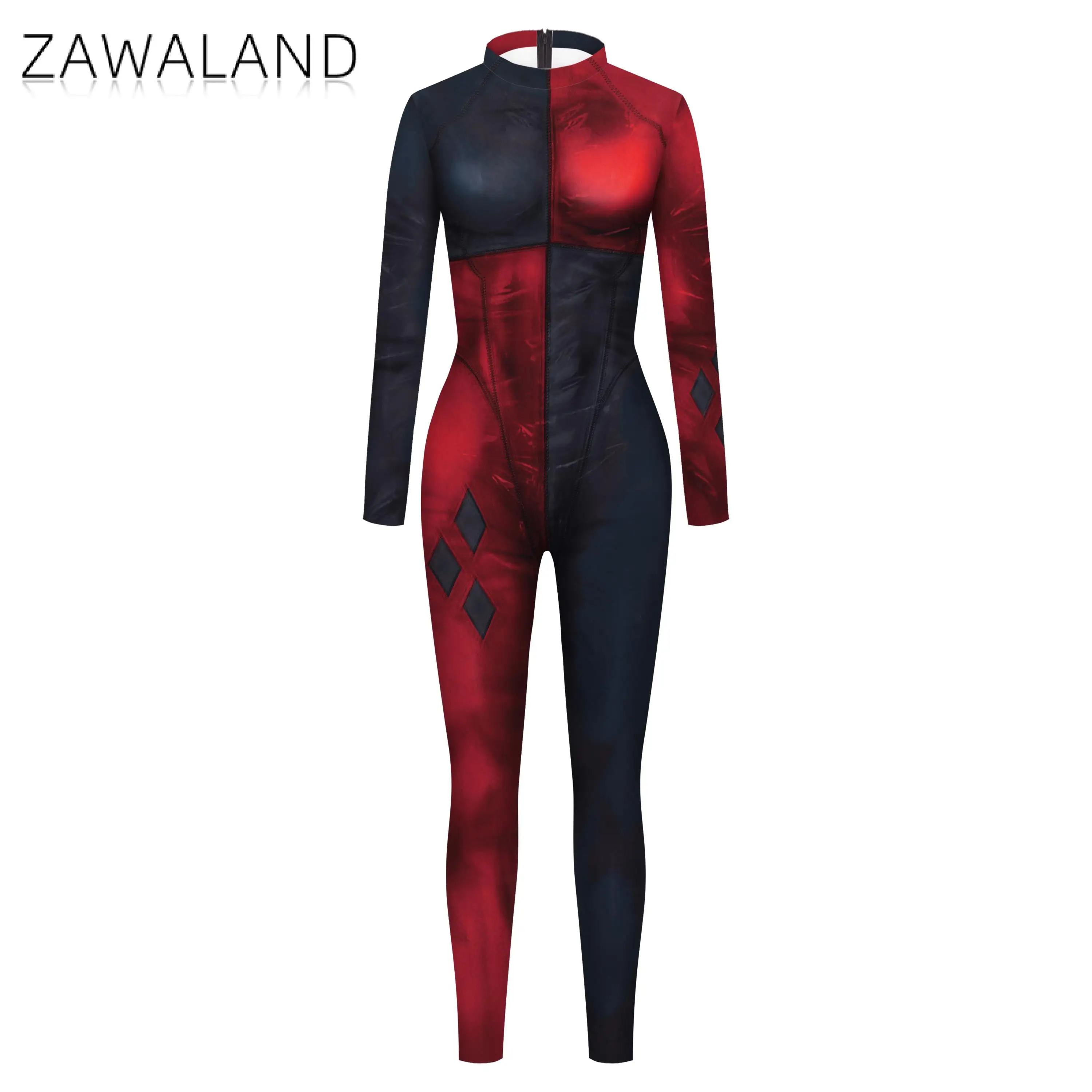 Zawaland Halloween Kostuum 3D Gedrukt Geometrische Jumpsuits Adult Skeleton Cosplay Kostuum Prestaties Outfit Spier Zentai Pak