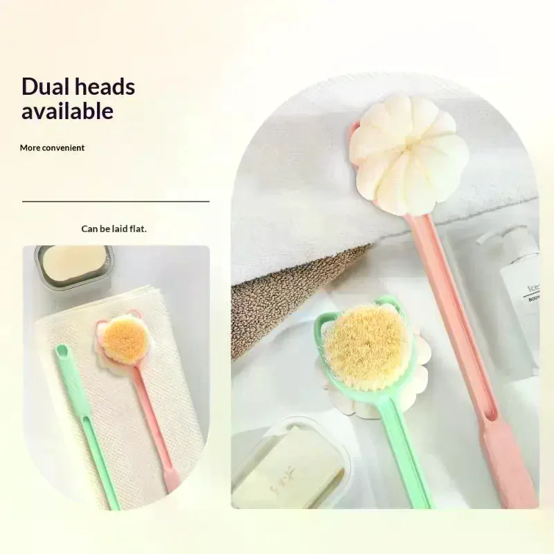 Long Handle Exfoliating Shower Brush Soft Body Scrubber Double Sided Back Cleaning Dirt Remover Massage Bathing Skin Care