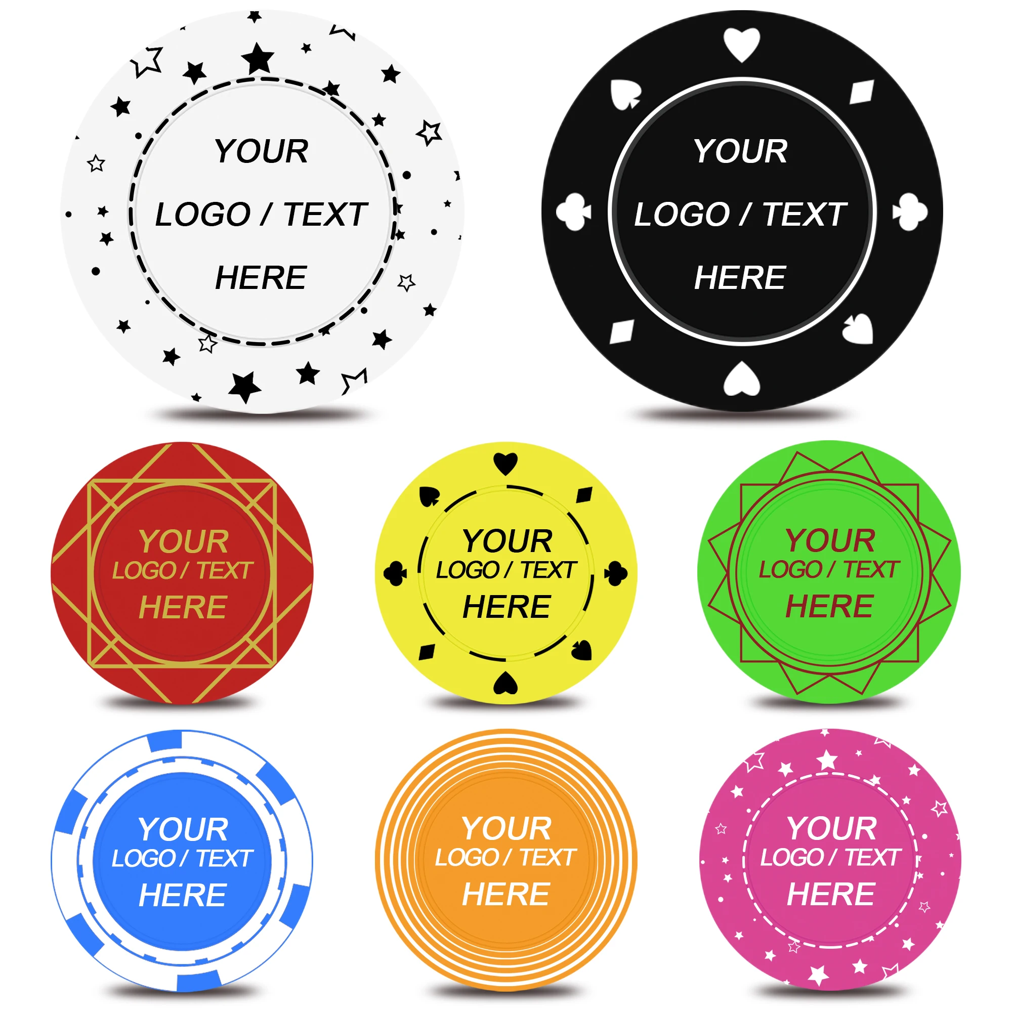 50 Custom Plastic Poker Chips, add Your own Logo or Text, Double Sided Full Color Printing, Good for Promotion, Redemption, Ann