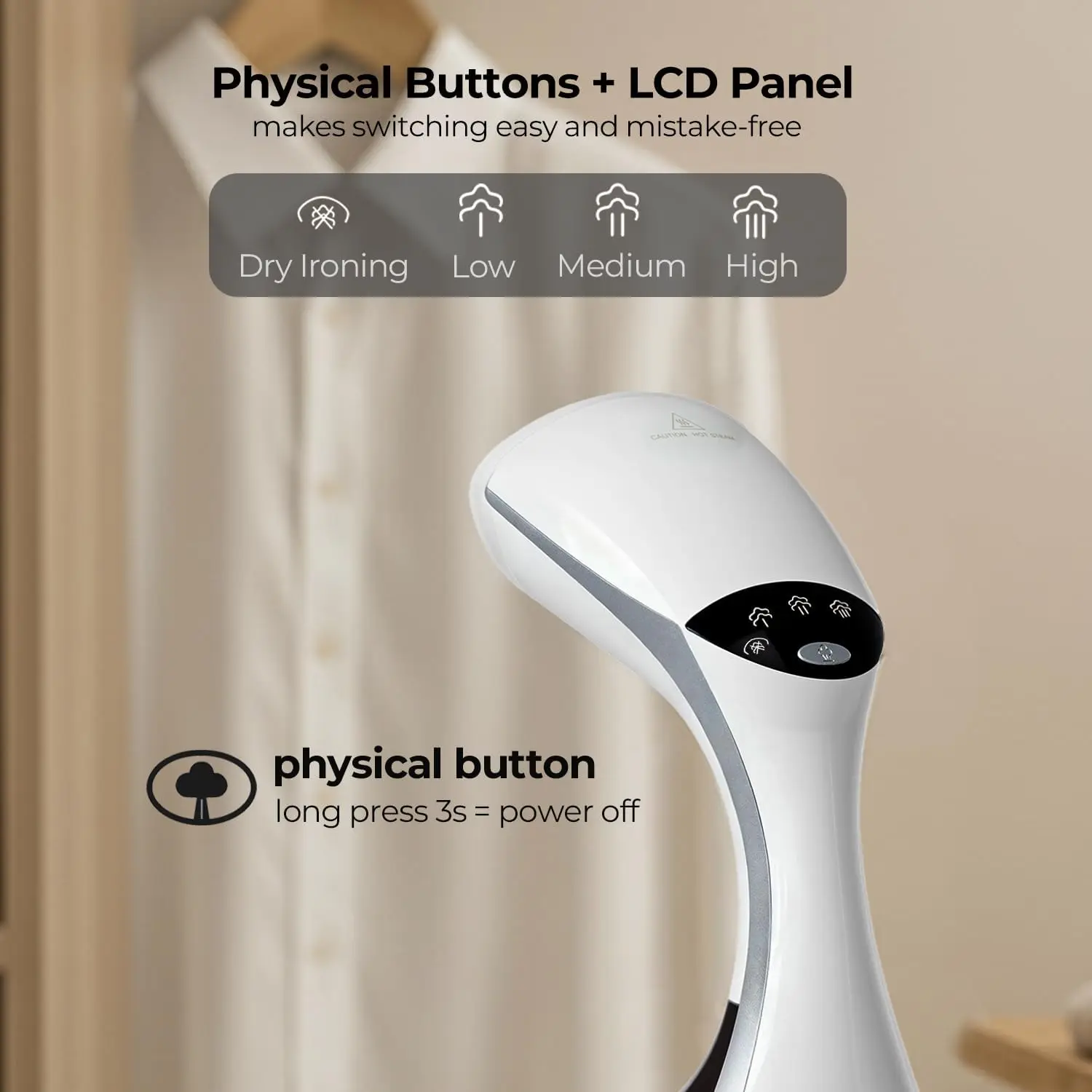 مكواة بخار للملابس، تسخين 20 ثانية، 3 إعدادات، قاعدة سيراميك، 13 فتحة تهوية، مزيل تجاعيد 2 في 1، محمول وجاهز للسفر