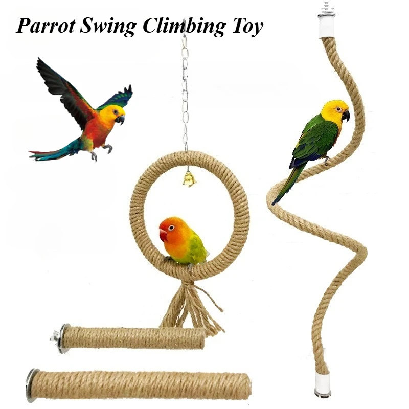 Palo de pie para pájaros y mascotas, perchas de ejercicio, juguete, jaula de cuerda de cáñamo, juguetes para periquitos, accesorios para jugar a loros