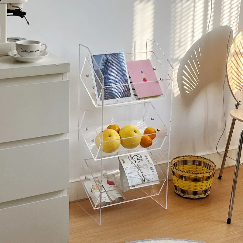 

Acrylic edge shelf transparent Internet celebrity living room kitchen retail multi-layer diagonal storage shelf bookshelf flower