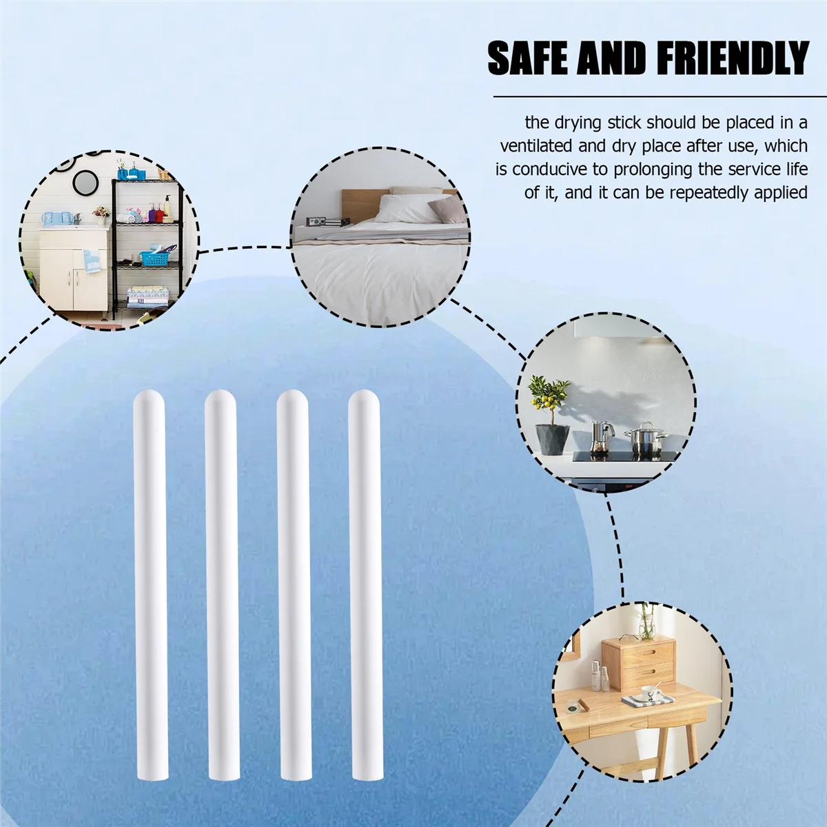 4Pc Drying Rod Stick Diatomite Moisture Absorbing Stick Clean Water Absorption Rod Diatomite Earth Desiccant for Laundry