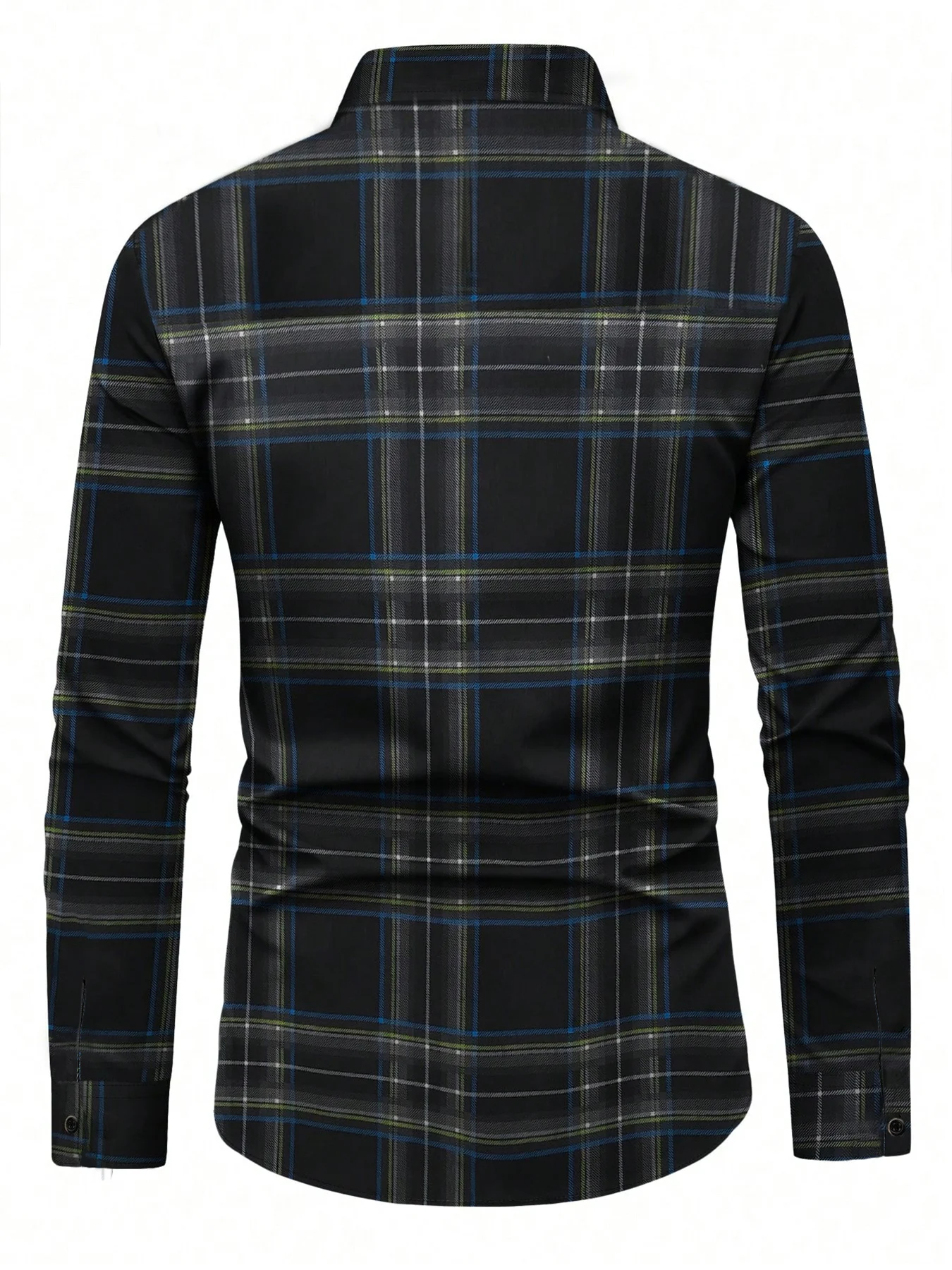 Men's Black Contrast Plaid Long Sleeve Shirt, Versatile for Daily & Commuting
