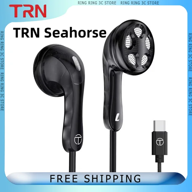 TRN Seahorse Wired Earphones In Ear HiFi 14.2mm Dynamic Driver Unit PU+Paper Diaphragm Comfortable Headset Custom Music Earbuds