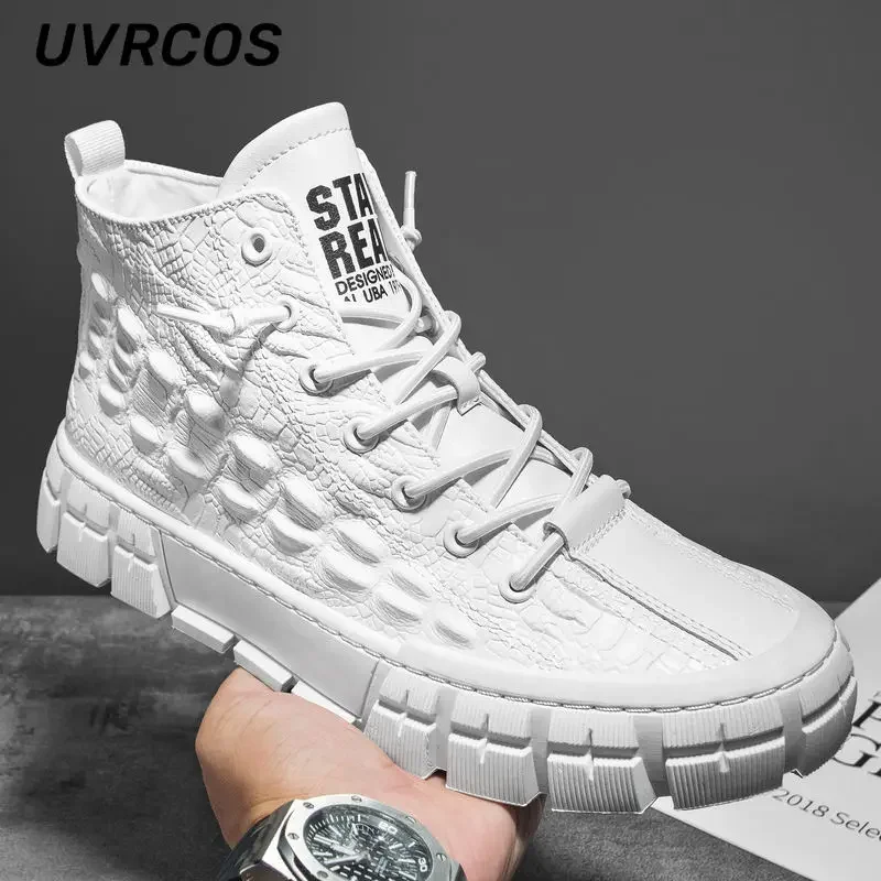 Men Winter Casual Thick-soled Men\'s Autumn The New Listing Trend High-top All-match Pattern Leather Boots England Man Shoes
