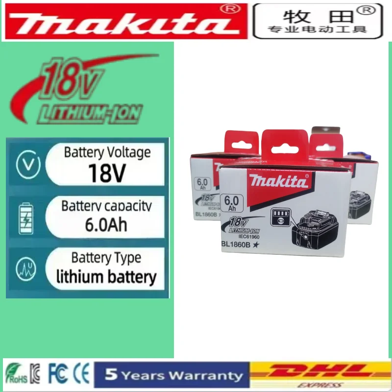 

NEWOriginal Makita 18V battery 6.0Ah 18650 Rechargeable Battery for Replace Makita BL1860B LXT400Used for DTW700 Power tool batt