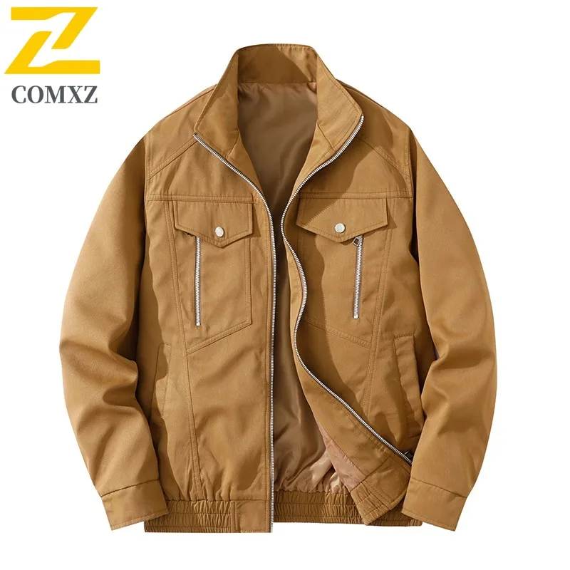 

COMXZ 2025 Solid-color Men Jacket Workwear Style Fashionable Loose Stand-up Collar Windproof Jacket Outdoor Style Jacket for Men