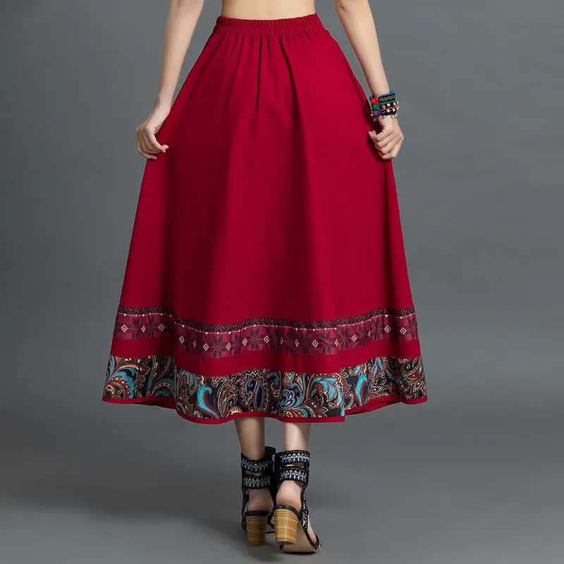 Chinesischen Stil Ethnische Vintage Frauen Lange Farbe Große Schaukel Röcke 2022 Neue Harajuku Asymmetrie Spleißen Faldas Jupe Longue Femme