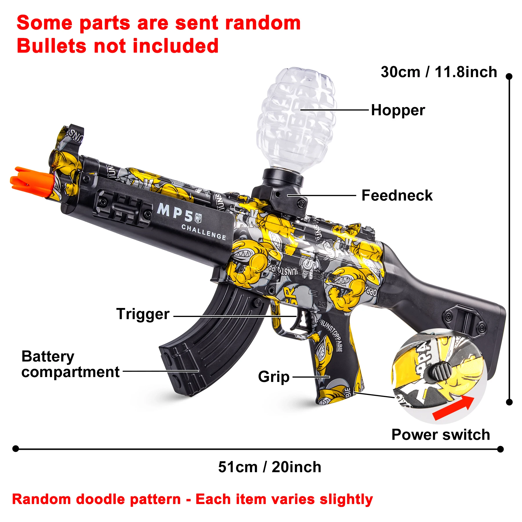 Jouets de pistolet Blaster électrique MP5, jouet de tir de haute précision, jouet d'extérieur automatique parfait pour anniversaire (ballettes exposées)