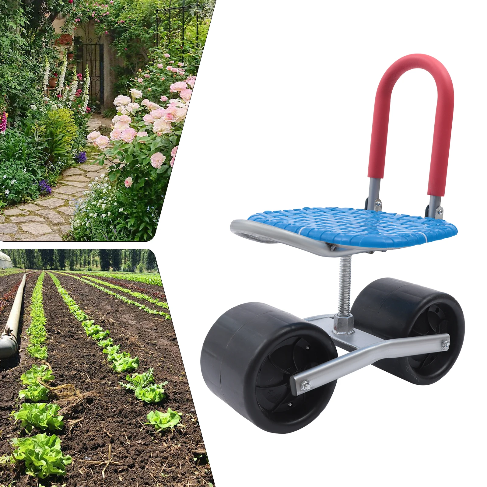 

Garden Cart Rolling Stool with Wheels, Stable Workseat Sturdy Cart Adjustable Seat Height and Direction, Gardening Helper