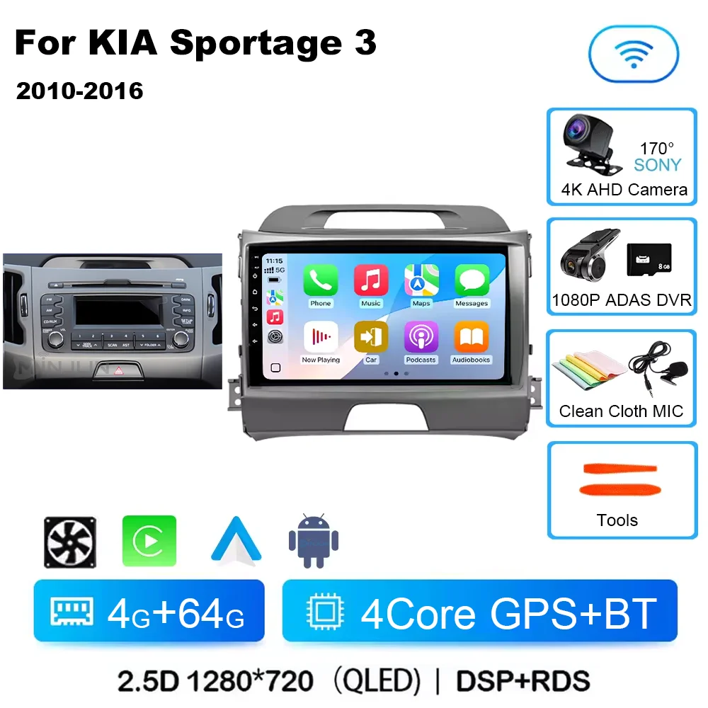 Android 15 Qualcomm Autoradio Voor KIA Sportage 3 Sportage R 2010-2016 Draadloze Android Auto Carplay Multimedia speler Auto stereo