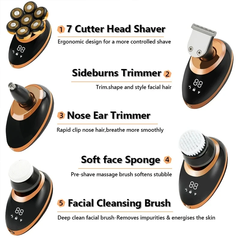 

Men 7D Floating Men Electric Shaver Wet Dry Beard Hair Trimmer Electric Razor Rechargeable Bald Head Shaving Machine LCD Display
