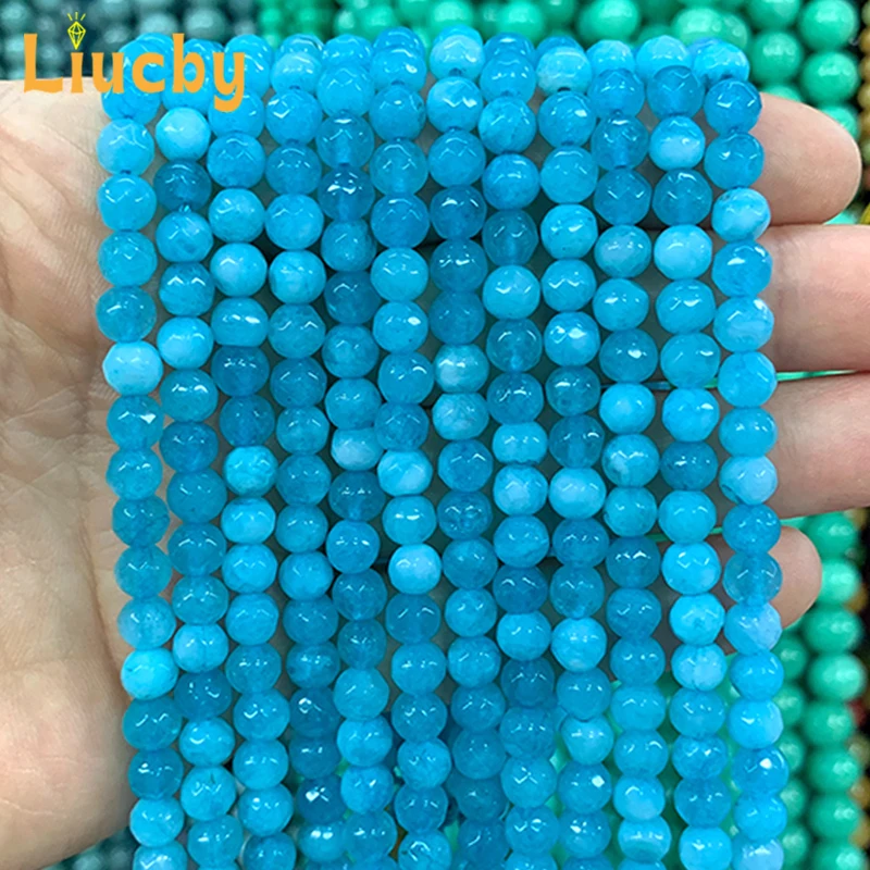 Wholesale For Jewelry Making Natural Stone White Stone jade Football Slices bule Beads DIY bright Accessories Rings 15