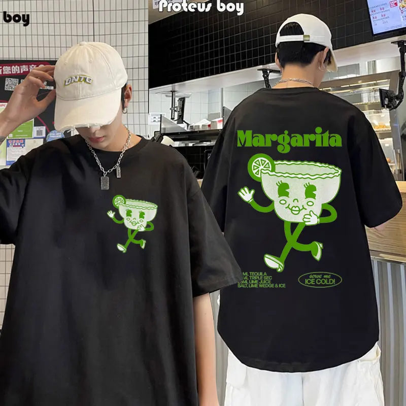 

Funny Margarita Cocktail Graphic Print T Shirts Male Vintage Cute Cartoon T-shirts Men's Women's Casual Cotton Oversized T Shirt
