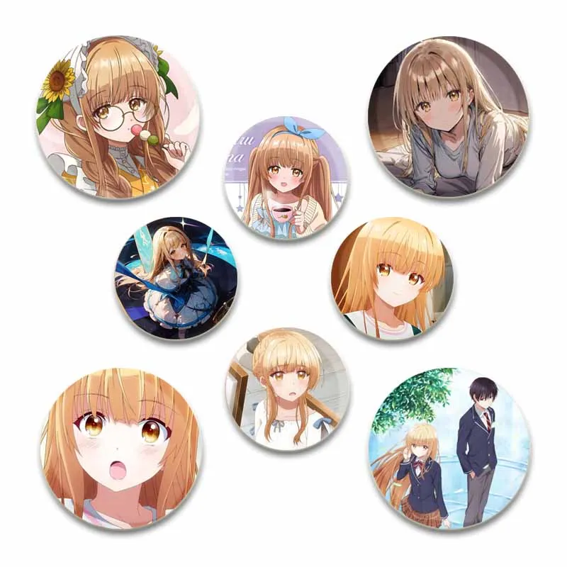 Anime The Angel Next Door Spoils Me Rotten Round Brooches Cartoon Lapel Pin Cosplay Badges Backpack Clothes Jewelry Accessories