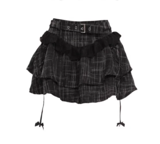 Primavera Autunno Dolce Fresco Plaid Splicing Y2k Sottocultura Gonna Street Girl Versatile Riduzione dell'età Moda Torta di pizzo Gonne corte