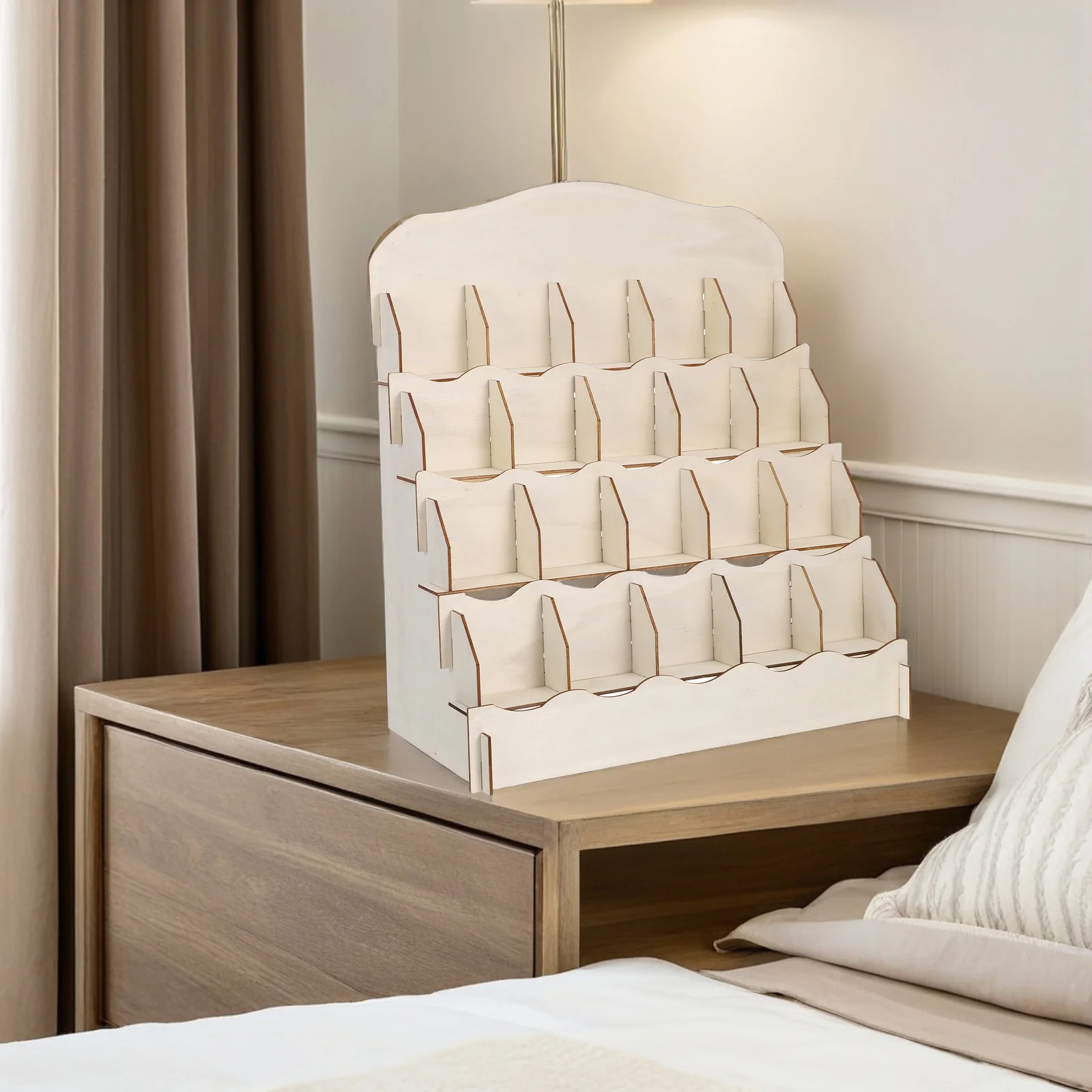 

4-Tier Wood Display Shelf For Action Figures Stickers Storage Desktop Organizer Greeting Card Holder Tabletop Decor Stand