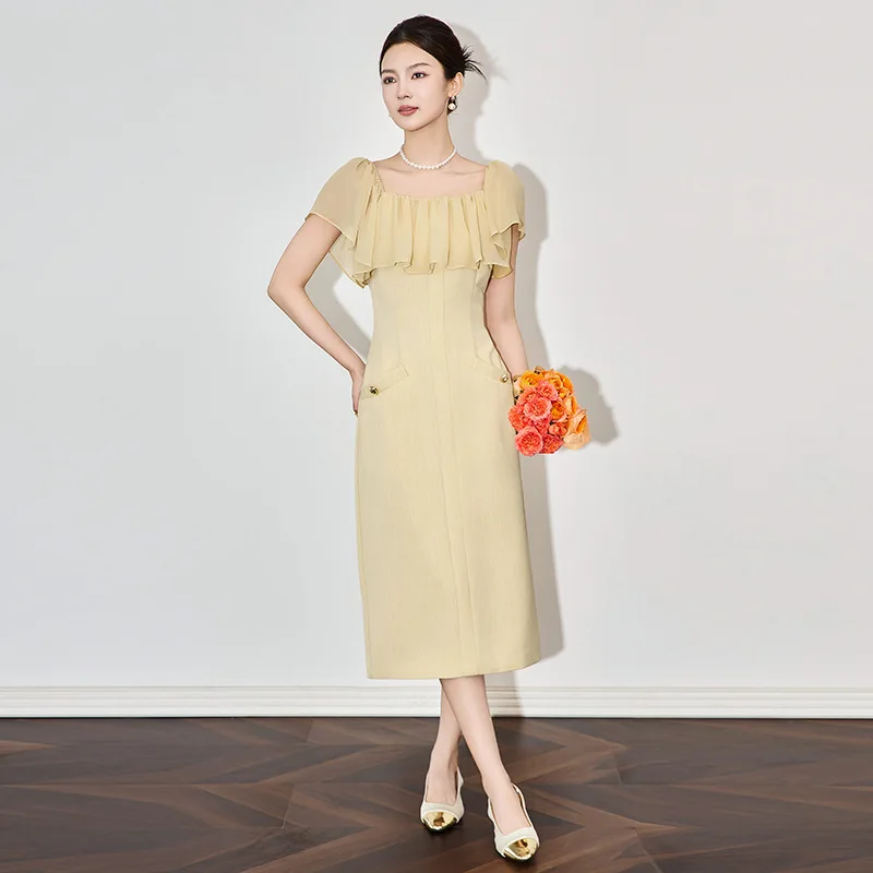 

2502602 -Nanyou Elegant Socialite Temperament Ruffle Dress High-end Waist Slimming Dress Women Spring