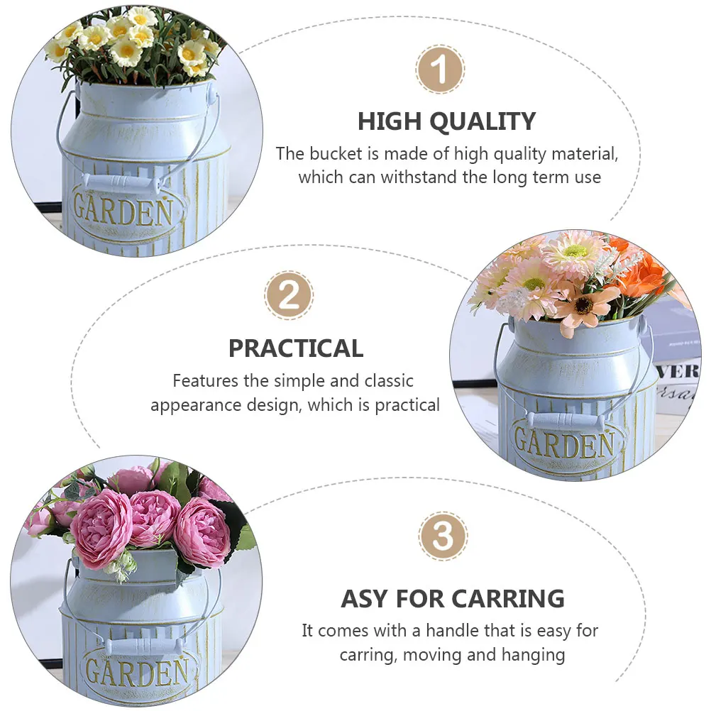 

Iron Flower Bucket Retro Planter Tin Vase Garden Decor Balcony Indoor Plant Holder Vintage Style Long Service Life Portable Size
