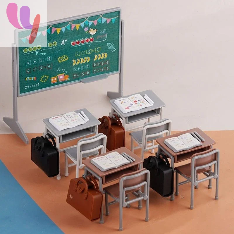 

1 комплект, мини-школьный стол, кресло для классной доски, школьные ранцы, модель для кукольного дома, школьная мебель, декор, аксессуары для класса кукольного домика