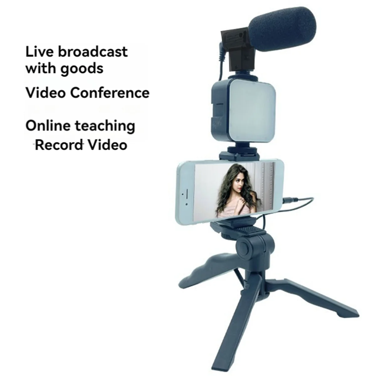 Mobile Phone Tripod Kit with Microphone LED Fill Vlog Video Making Kit for Live Recording Selfie Study B