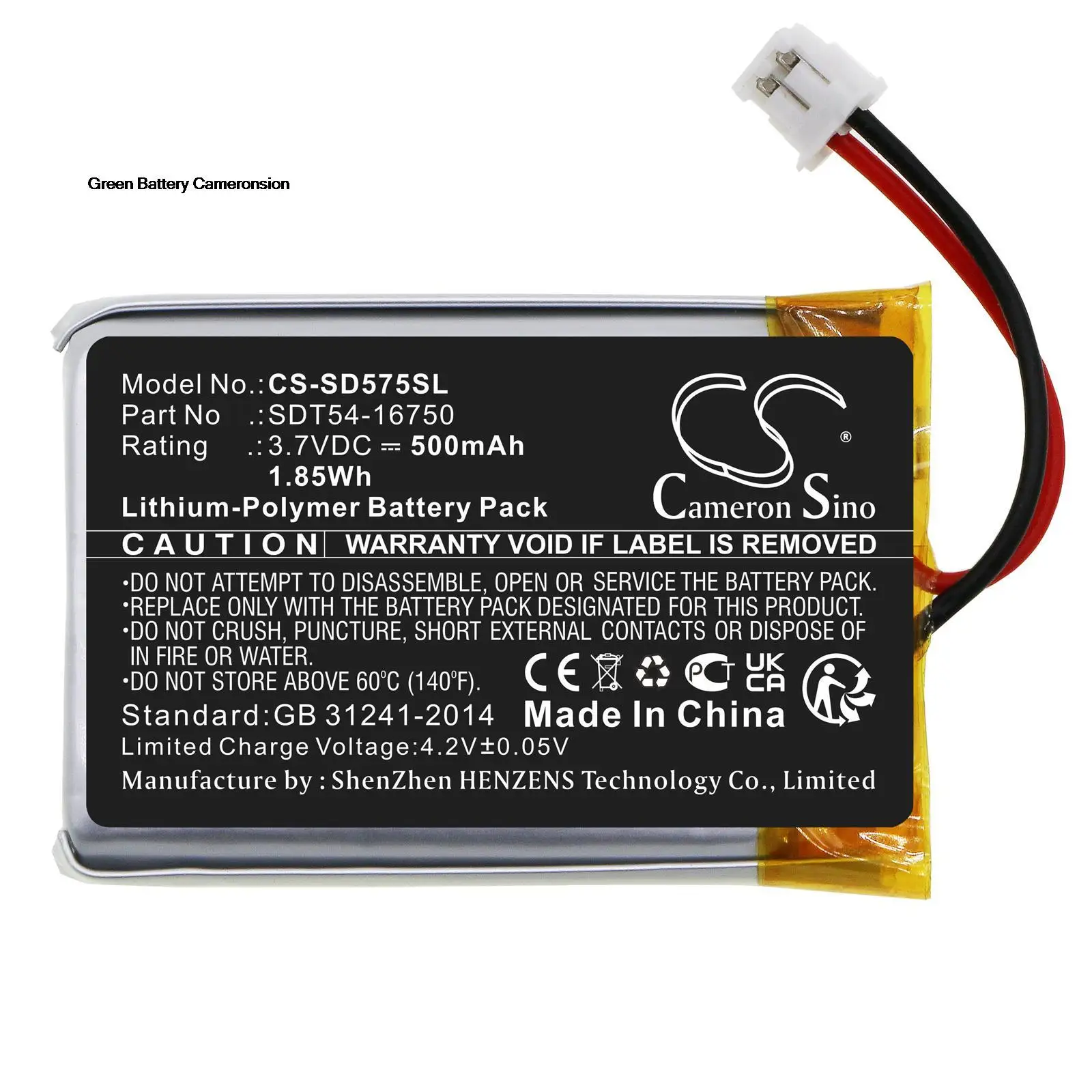 

GreenBattery CameronSino 500mAh 1.85Wh 3.7V Dog Collar Li-Polymer Battery for SportDog SD-575 Black Edition Collar,SDT54-16750