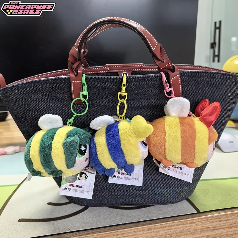 8cm Bee Blossom Bubbles Buttercup The Powerpuff Girl Cute Cartoon Plush Doll Keychain Kawaii Toy Backpack Pendant Lovely Gift