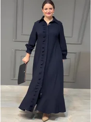 Eid Muslim Shirt Dress Abaya for Women Dresses Ruffle Jalabiya Kaftan Islam Vestidos Arab Long Robe Ramadan Morocco Dubai Abayas