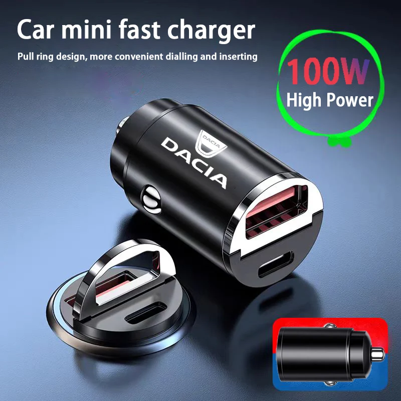 100W Autoladegerät USB Typ-C Schnellladegerät Zigarettenanzünder für Dacia Duster Logan Sandero Jogger Spring Stepway Dokker Lodgy