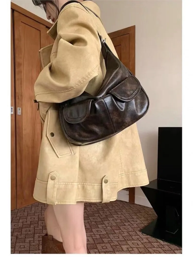 JIAERDI Vintage Coffee Shoulder Bag Women Retro New Autumn Pocket Chic Casual Underarm Bag Female Hot Girls Y2k Handbag Bolsa