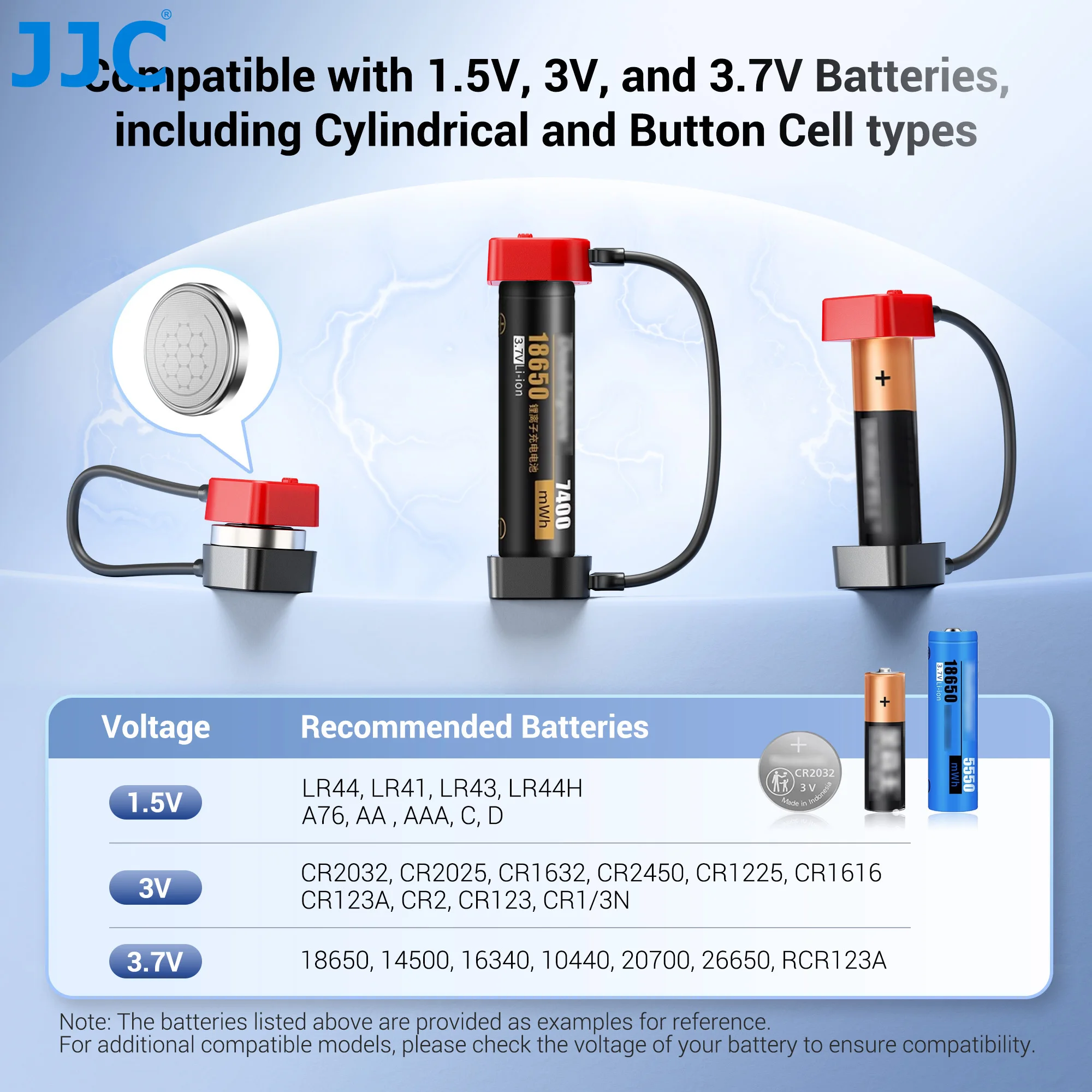 JJC جهاز اختبار بطارية مدقق اختبار قدرة البطارية محلل مدقق البطارية العالمي لبطارية AA AAA C D 18650 CR2032 CR2025