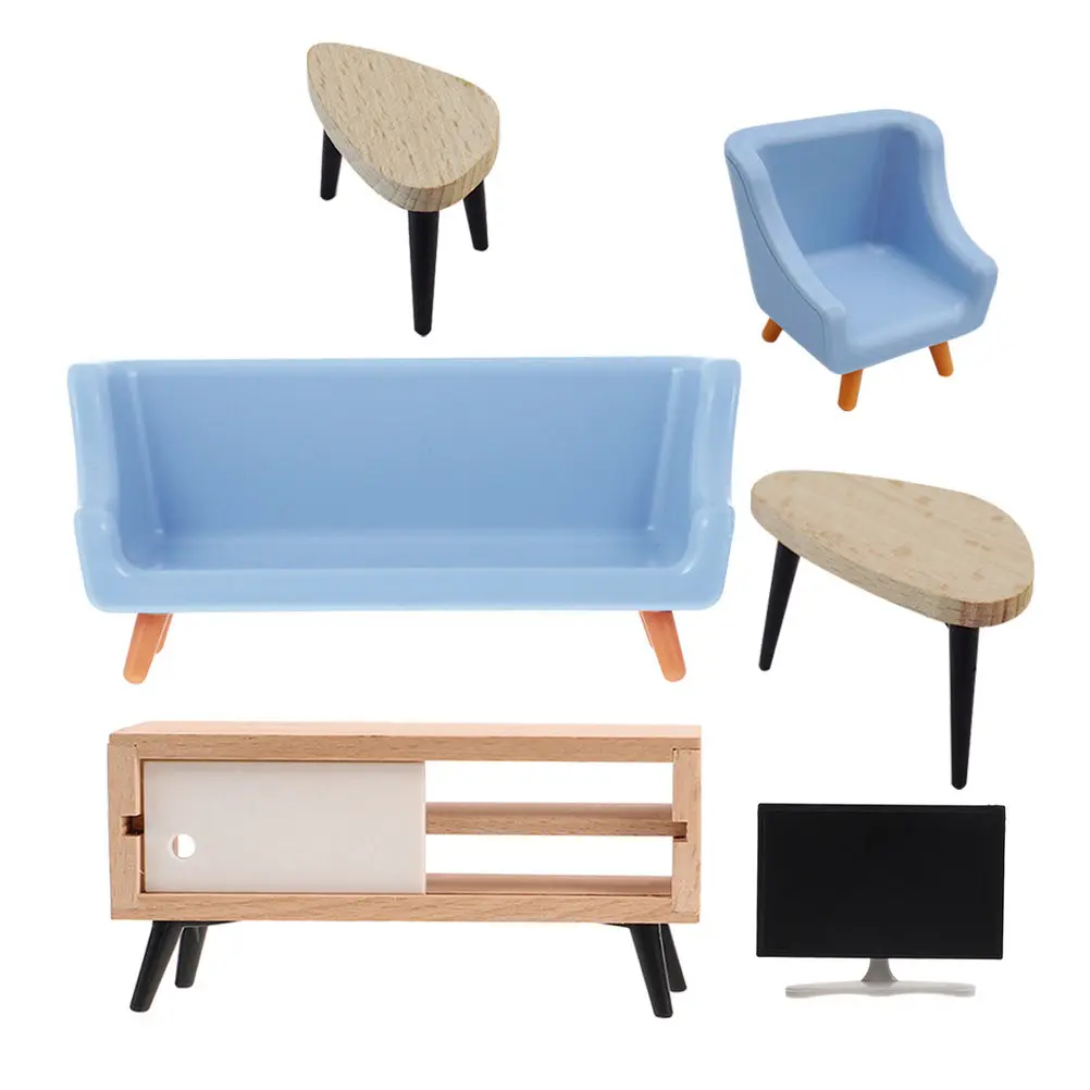 

1Set Miniature Living Room Furniture Set Realistic Dollhouse Accessories TV Cabinet Sofas Coffee Table Cozy Decor DIY Miniature