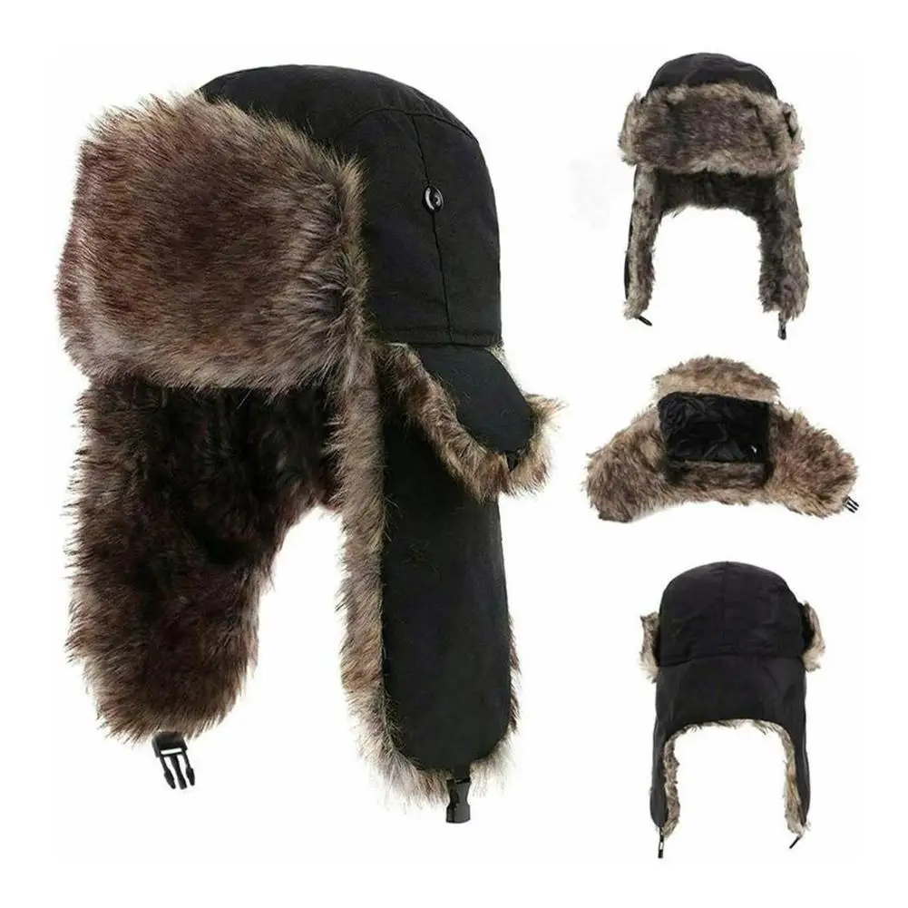 Men's Winter Trapper Trooper Earflap Warm Russian Waterproof Ski Hat Bomber Cap Russian Warm Ear Protectors Hats