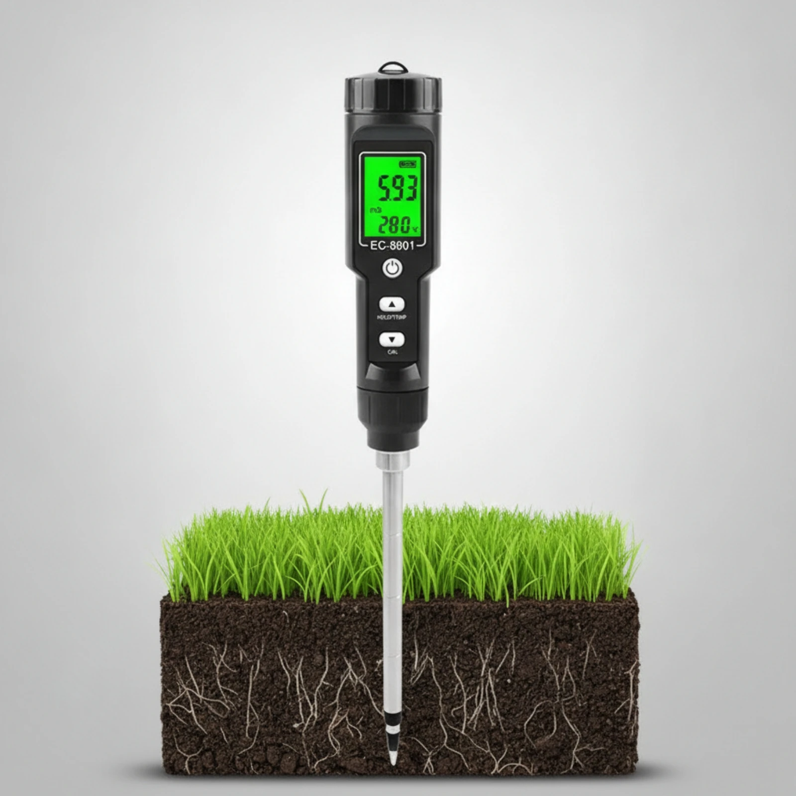 Soil Meter with Backlit LCD Display Handheld Soil EC Tester Battery-Powered Portable for Growers, Greenhouses, Gardens