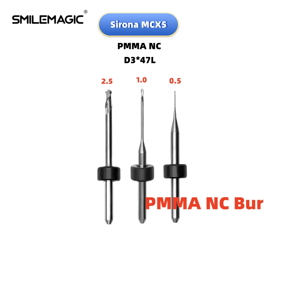 

Sirona MCX5 Dental Milling Burs Grinding PMMA D3 Shank NC Coating 47mm length 0.5 /1.0 /2.5mm Dental Grinding Tool